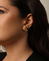 Ear Hook Dois Filetes Lisos Banhado a Ouro 18K