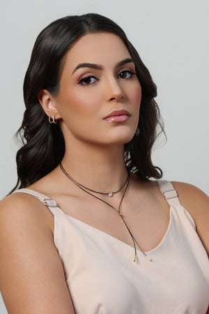 Gargantilha Dupla Gravata Fio Coreano Ponto de Luz Cristal Banhado a Ouro 18K - 35 cm