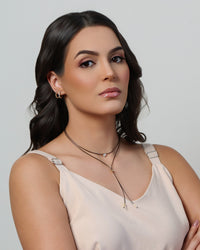 Gargantilha Dupla Gravata Fio Coreano Ponto de Luz Cristal Banhado a Ouro 18K - 35 cm