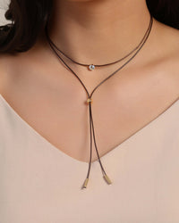 Gargantilha Dupla Gravata Fio Coreano Ponto de Luz Cristal Banhado a Ouro 18K - 35 cm