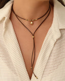 Gargantilha Dupla Fio Coreano Gravata Pingente Barroco Banhado a Ouro 18K - 31 cm