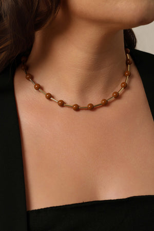 Choker Canutilhos Bolas Marrons Banhado a Ouro 18K