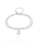 Pulseira Dupla Bolinhas Elos Ponto de Luz Cristal Ródio Branco