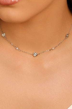 Choker Flores Pontos de Luz Cristal Ródio Branco