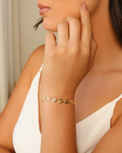 Pulseira Flores Lisas Banhado a Ouro 18K
