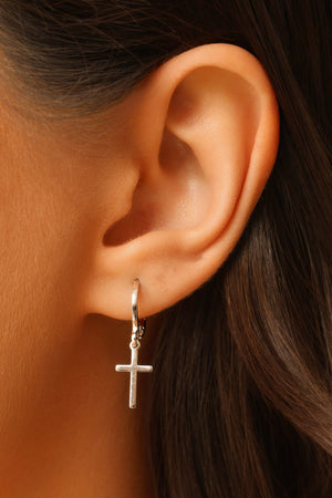 Brinco Argola Click Cruz 2.6 cm Ródio Branco