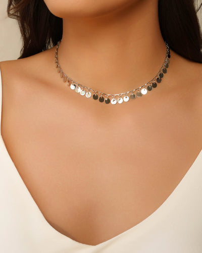 Choker Plaquinhas Lisas 6 mm Ródio Branco - 33 cm