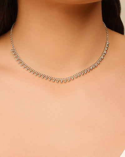 Choker Grumet Bolinhas Lisas Ródio Branco - 33 cm