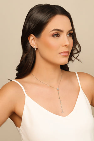 Gargantilha Gravata Baguetes Cristal Ródio Branco