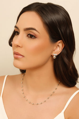 Brinco Bola Lisa Palito Cravejado Cristal Ródio Branco