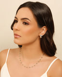 Brinco Bola Lisa Palito Cravejado Cristal Ródio Branco