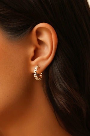 Brinco Argola Baguetes Cristal 1.6 cm Banhado a Ouro 18K