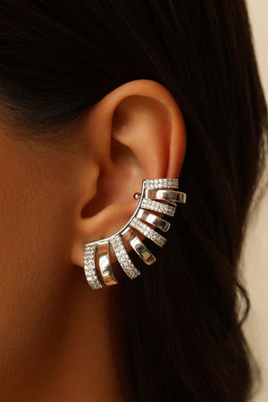 Ear Cuff Filetes Cravejados Cristal Ródio Branco