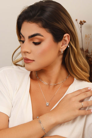 Anel Entrelaçado Ponto de Luz Cristal Tamanho 14 Ródio Branco