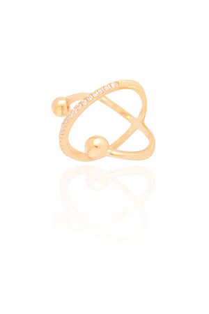 Anel X Bola Lisa Cravejado Cristal Tamanho 13 Banhado a Ouro 18K