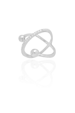 Anel X Bola Lisa Cravejado Cristal Tamanho 19 Ródio Branco