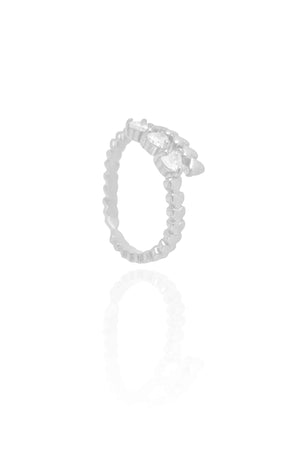 Anel Ajustável Corações Cristal Tamanho P Ródio Branco