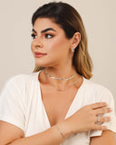 Anel Ajustável Corações Cristal Tamanho M Ródio Branco