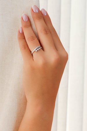 Anel Ajustável Corações Cristal Tamanho M Ródio Branco