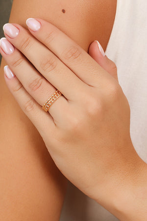 Anel Ajustável Elos Bolinhas Tamanho M Banhado a Ouro 18K