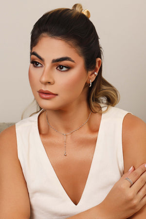 Anel Ajustável Elos Bolinhas Tamanho M Ródio Branco