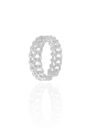 Anel Ajustável Elos Bolinhas Tamanho M Ródio Branco