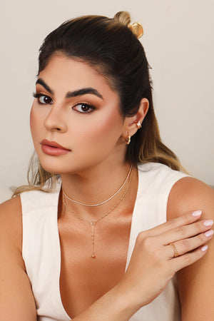 Brinco Argola Click Bolinhas Lisas e Cravejadas Cristal 1.8 cm Banhado a Ouro 18K