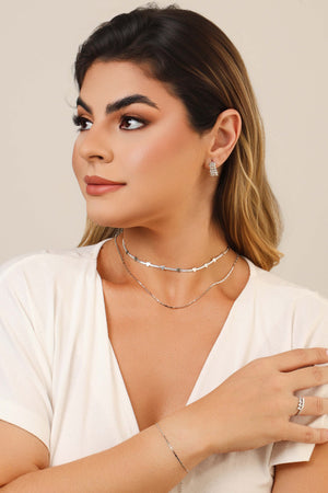 Pulseira Plaquinhas Achatadas 1.5 mm Ródio Branco