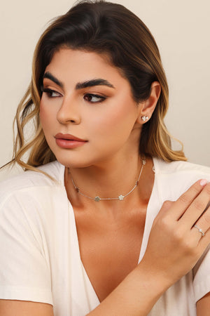 Choker Flores Texturizadas 8 mm Ródio Branco