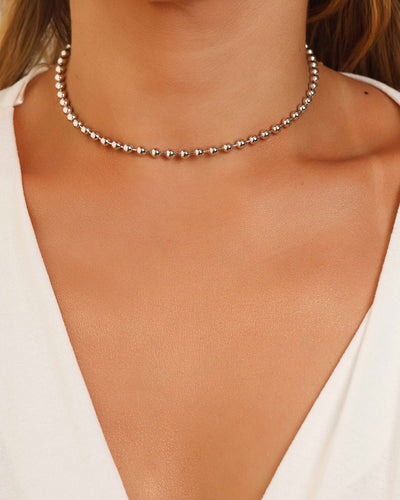 Choker Bolas Lisas 4 mm Ródio Branco