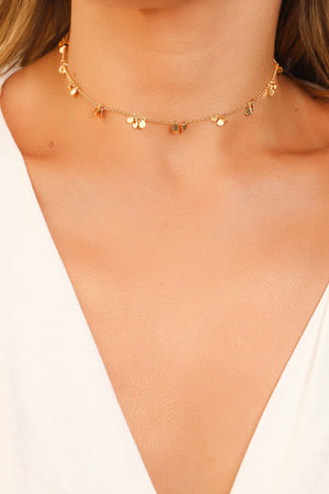 Choker Elos Plaquinhas Lisas 3 mm Banhado a Ouro 18K