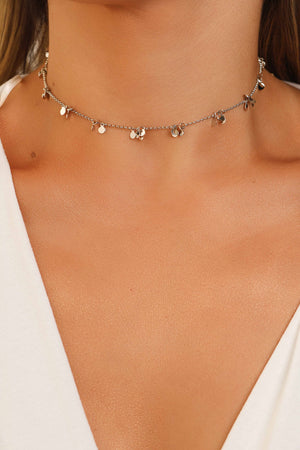 Choker Elos Plaquinhas Lisas 3 mm Ródio Branco
