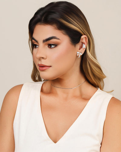Choker Piastrine 1 mm Ródio Branco - 31 cm