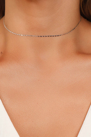 Choker Piastrine 1 mm Ródio Branco