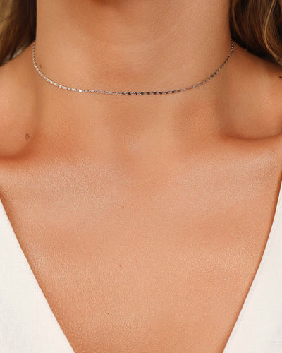 Choker Piastrine 1 mm Ródio Branco - 31 cm