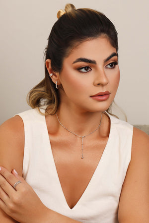 Gargantilha Gravata Bolinhas Ródio Branco - 40 cm