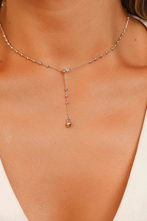 Gargantilha Gravata Bolinhas Ródio Branco - 40 cm