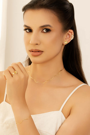 Anel Ajustável Flor Ponto de Luz Cristal Tamanho M Banhado a Ouro 18K