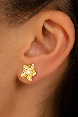 Brinco Flor Ponto de Luz Cristal 1.2 cm Banhado a Ouro 18K