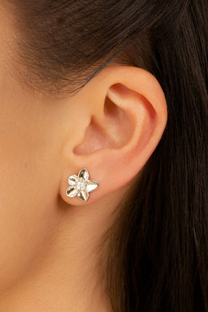 Brinco Flor Ponto de Luz Cristal 1.2 cm Ródio Branco