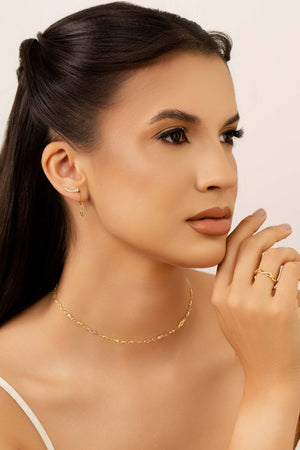 Ear Cuff Cravejado Cristal 1.3 cm Banhado a Ouro 18K