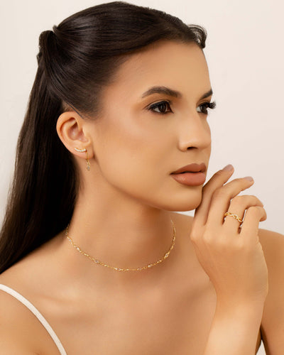 Ear Cuff Cravejado Cristal 1,3 cm Banhado a Ouro 18K