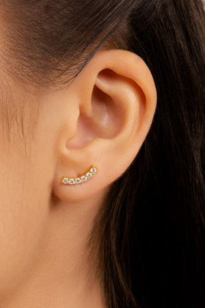 Ear Cuff Cravejado Cristal 1.3 cm Banhado a Ouro 18K