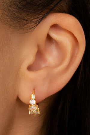 Brinco Argola Click Pontos de Luz Cristal 1.4 cm Banhado a Ouro 18K