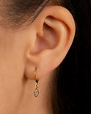 Brinco Argola Click Navete Cristal 2.2 cm Banhado a Ouro 18K