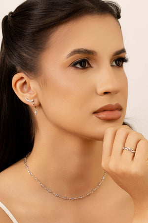 Brinco Argola Click Navete Cristal 2.2 cm Ródio Branco