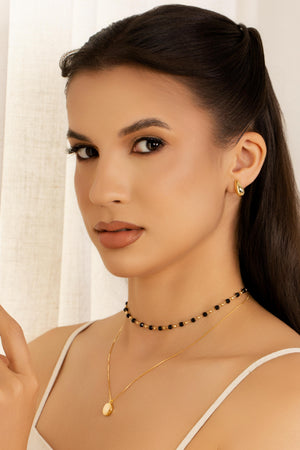 Choker Bolas Geométricas Pretas e Lisas Douradas Banhado a Ouro 18K