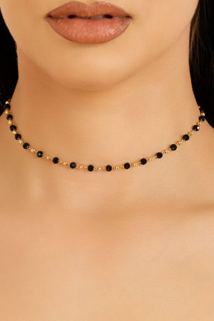 Choker Bolas Geométricas Pretas e Lisas Douradas Banhado a Ouro 18K