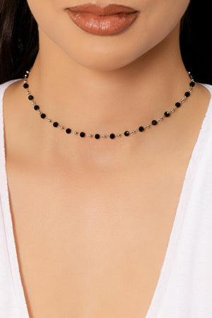 Choker Bolas Geométricas Pretas e Lisas Douradas Ródio Branco