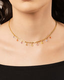Choker Plaquinhas Pontos de Luz Coloridos Banhado a Ouro 18K